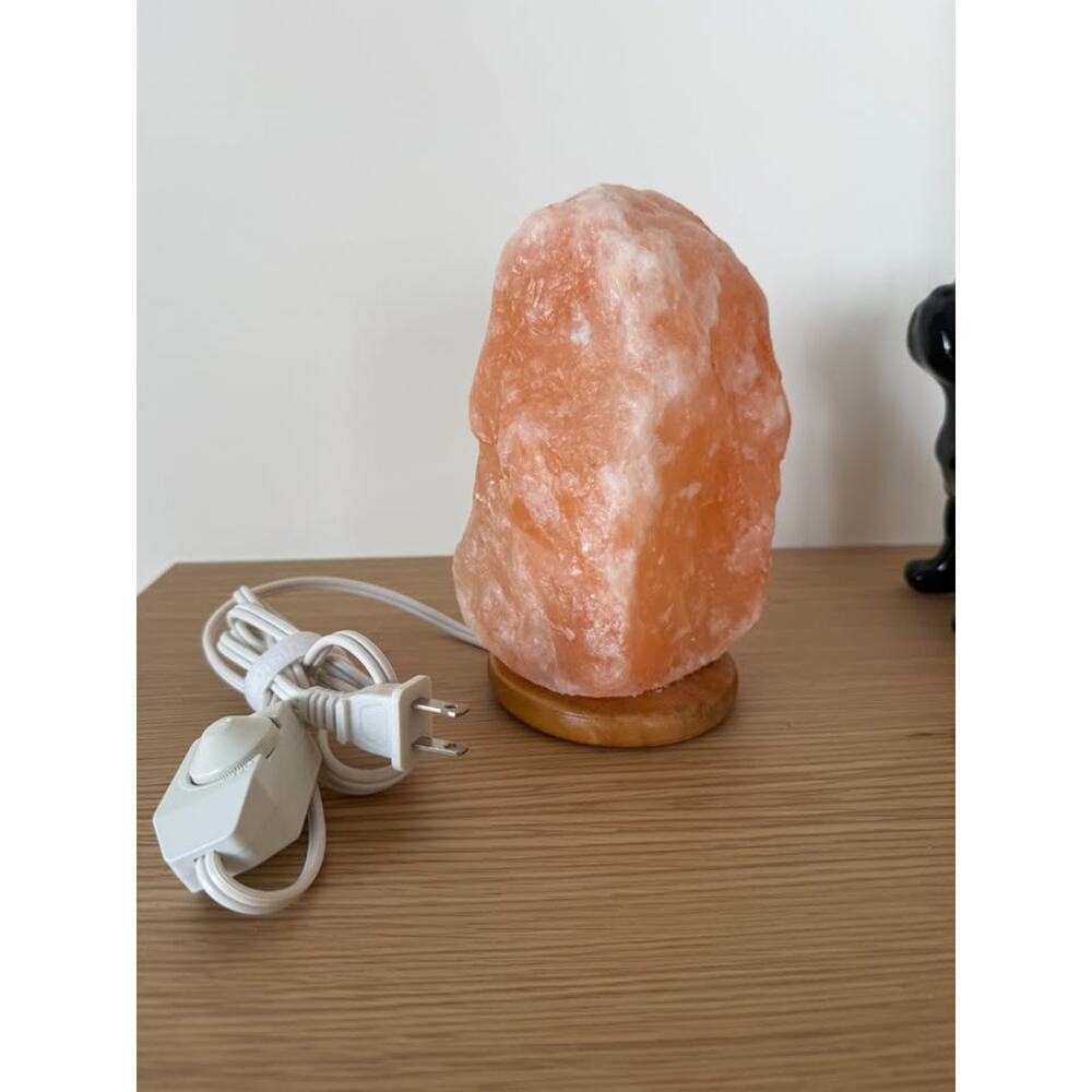 Dimmable Himalayan Salt Lamp Pink Crystal — Wood Base Warm Ambient Night Light - Picture 3 of 7